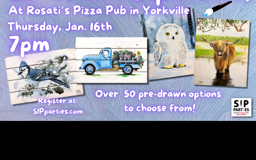 Pre-Drawn SIP & Paint Experience at Rosati’s Pizza Pub in Yorkville! Thursday, Jan. 16th  7PM