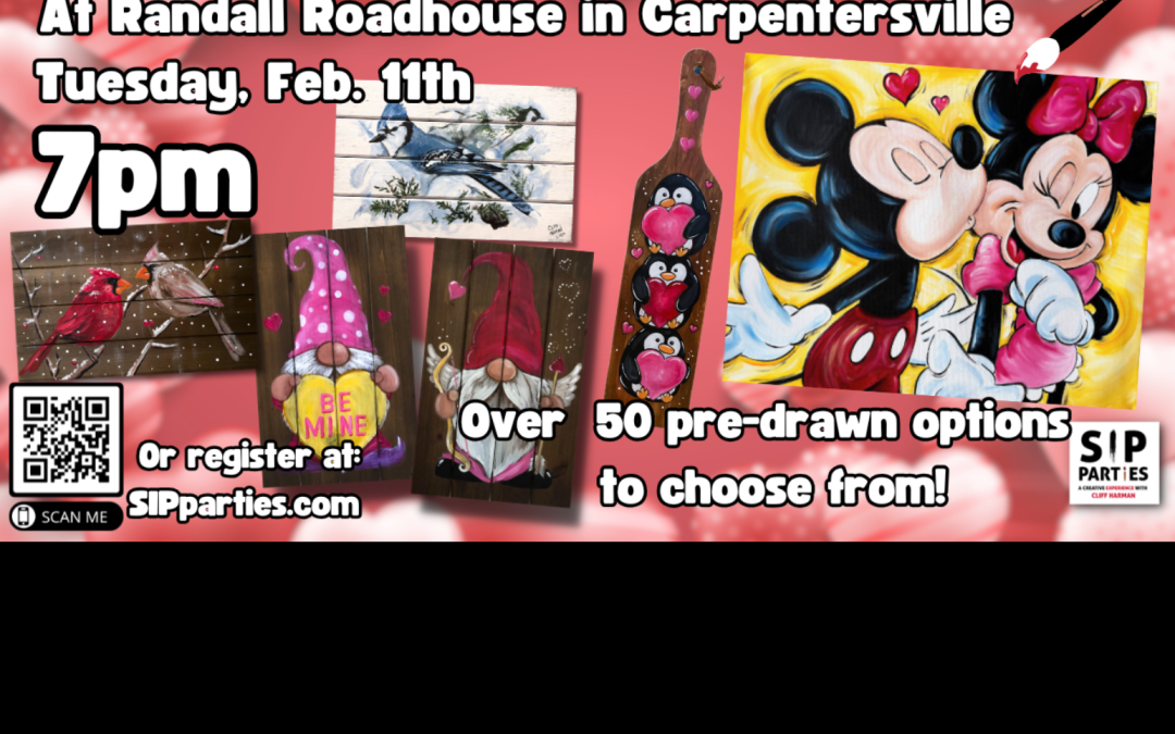 Pre-Drawn SIP & Paint Experience at Randall Roadhouse! Tuesday, Feb. 11th  7PM