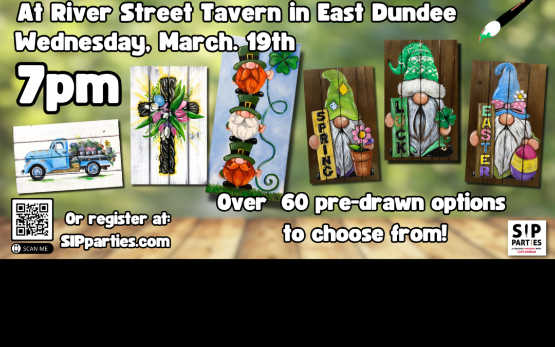 Pre-Drawn SIP & Paint Experience! River Street Tavern. Wednesday, March 19th  7PM