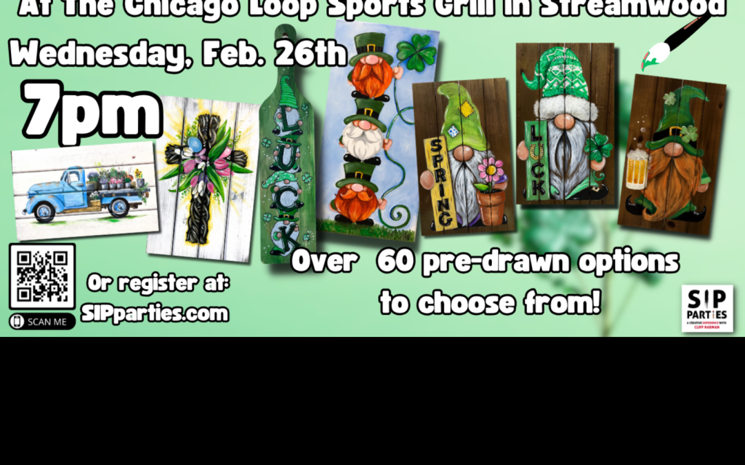 Pre-Drawn SIP & Paint Experience! The Chicago Loop in Streamwood. Wednesday, Feb. 26th  7PM