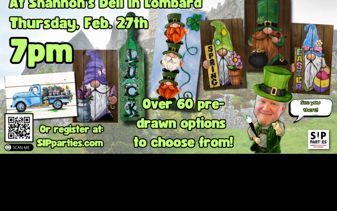 Pre-Drawn SIP & Paint Experience! Shannon’s Deli in Lombard. Thursday, Feb. 27th  7PM
