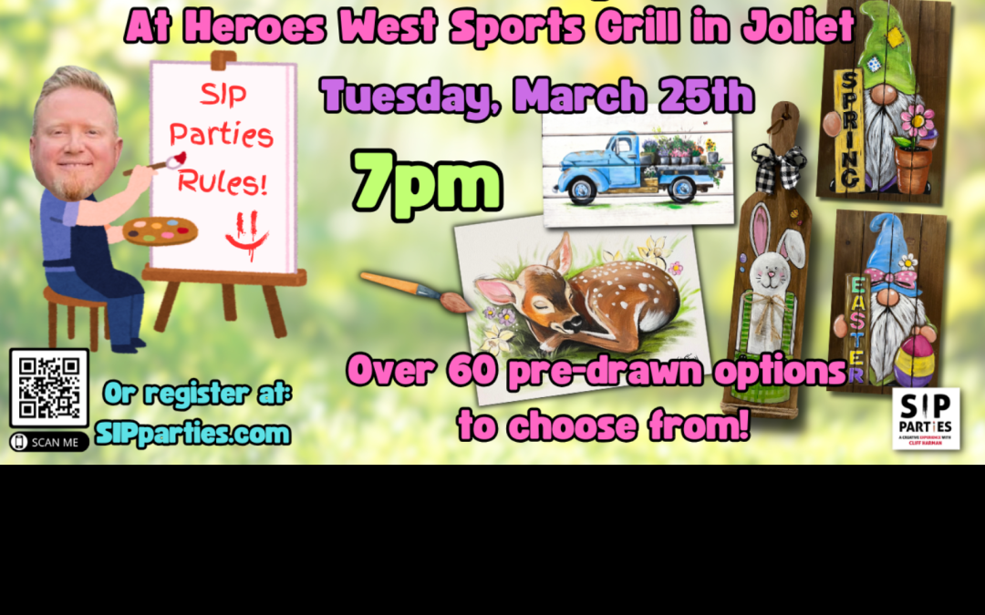 Pre-Drawn SIP & Paint Experience! Heroes West Sports Grill in Joliet. Tuesday, March 25th 7PM