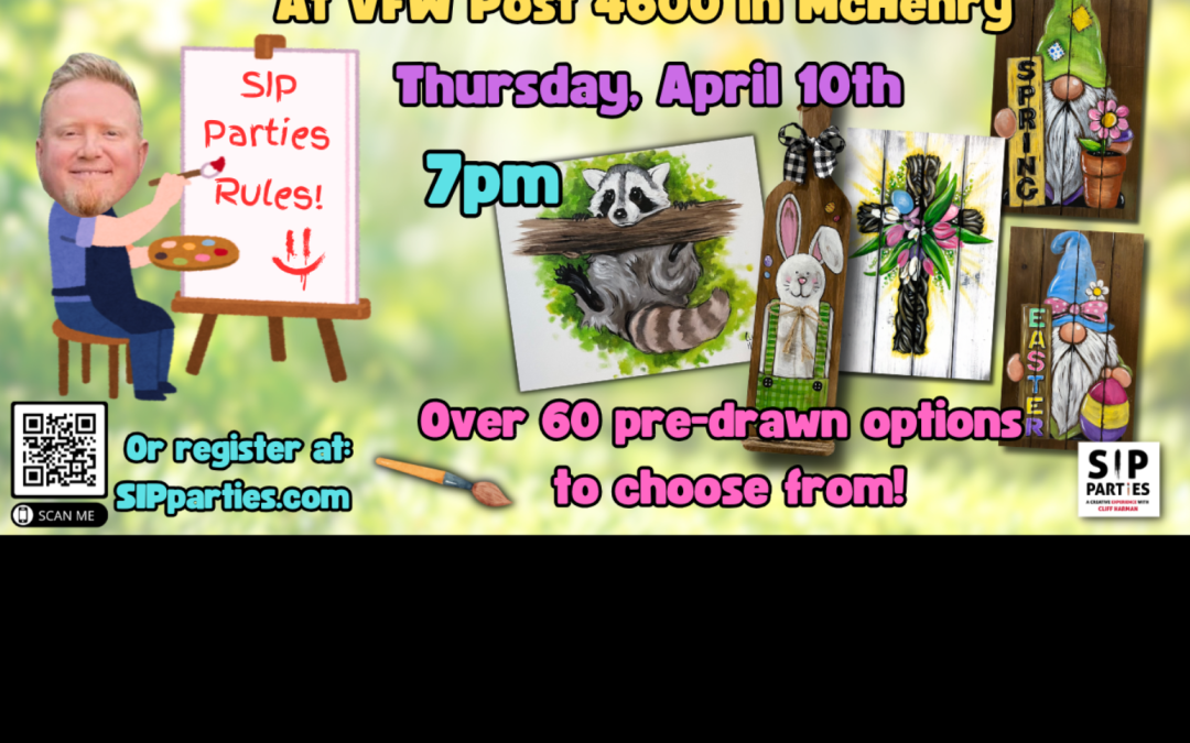 Pre-Drawn SIP & Paint Experience! VFW Post 4600 in McHenry. Thursday, April 10th  7PM