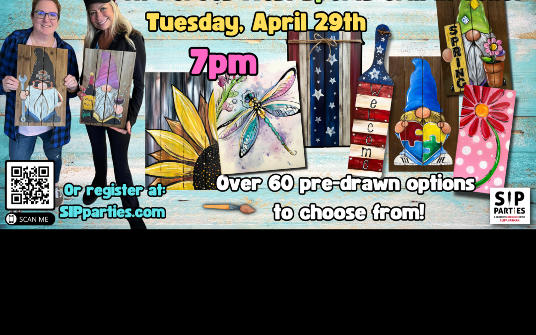 Pre-Drawn SIP & Paint Experience! Heroes West Sports Grill in Joliet.  Tuesday, April 29th  7PM