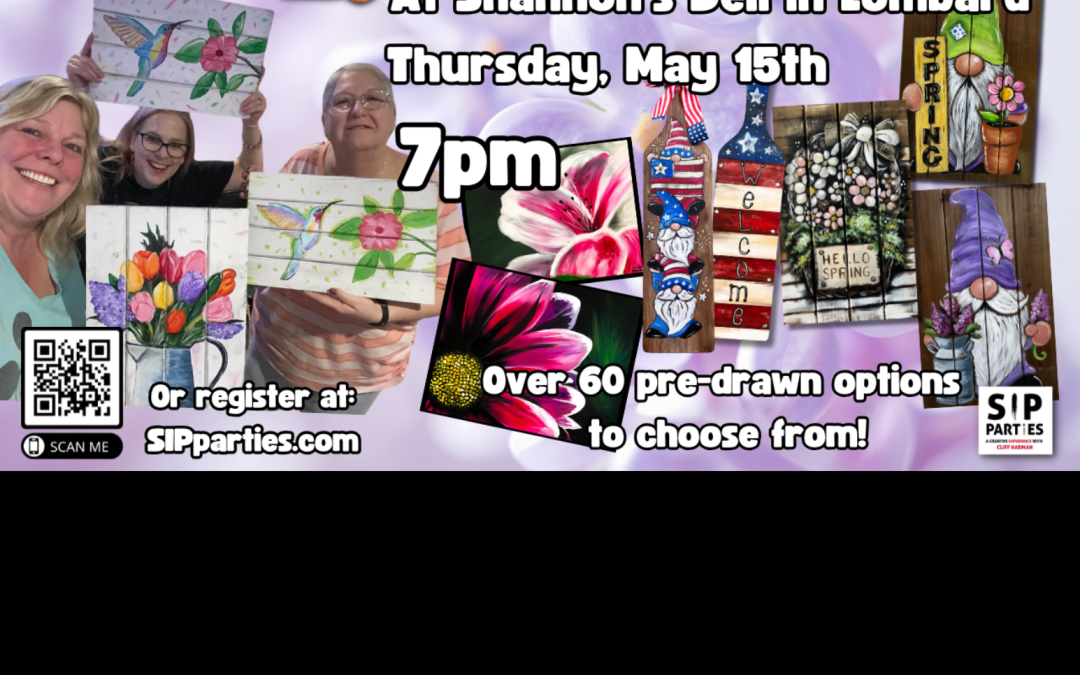 Pre-Drawn SIP & Paint Experience! Shannon’s Deli.  Thursday, May 15th  7PM