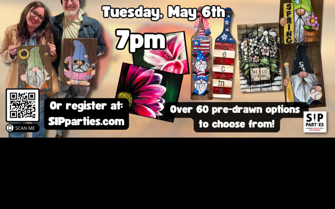 Pre-Drawn SIP & Paint Experience! Heroes West in Lemont.  Tuesday, May 6th  7PM