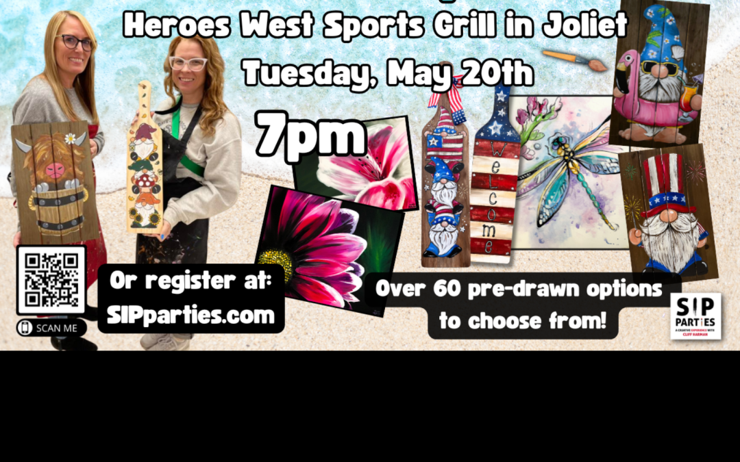 Pre-Drawn SIP & Paint Experience! Heroes West in Joliet.  Tuesday, May 20th  7PM