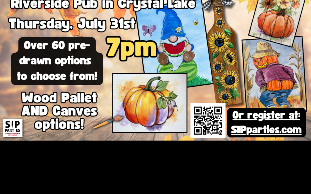 Pre-Drawn SIP & Paint Experience! Riverside Pub.  Thursday, July 31st 7PM