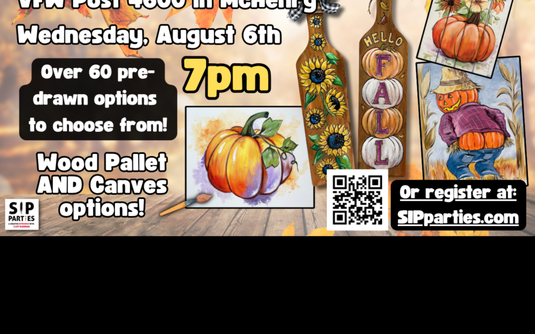 Pre-Drawn SIP & Paint Experience! VFW Post 4600 in McHenry.  Wednesday, August 6th 7PM