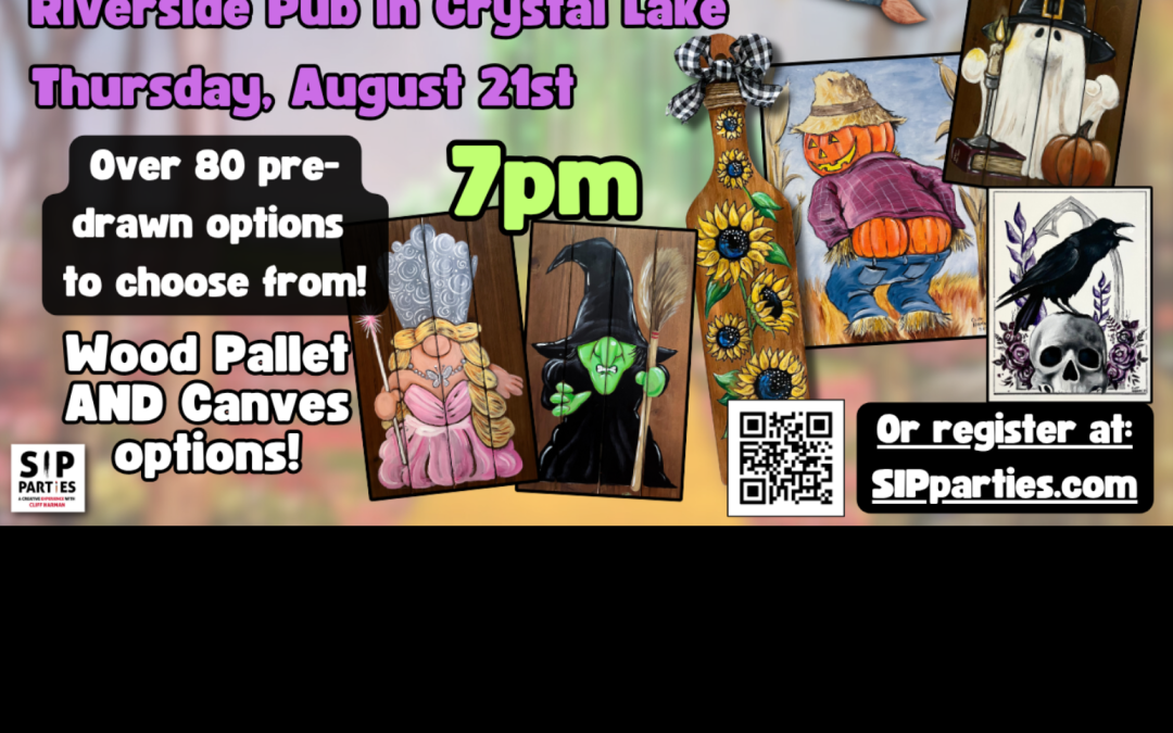 Pre-Drawn SIP & Paint Experience! Riverside Pub in Crystal Lake.  Thursday, August 21st 7PM