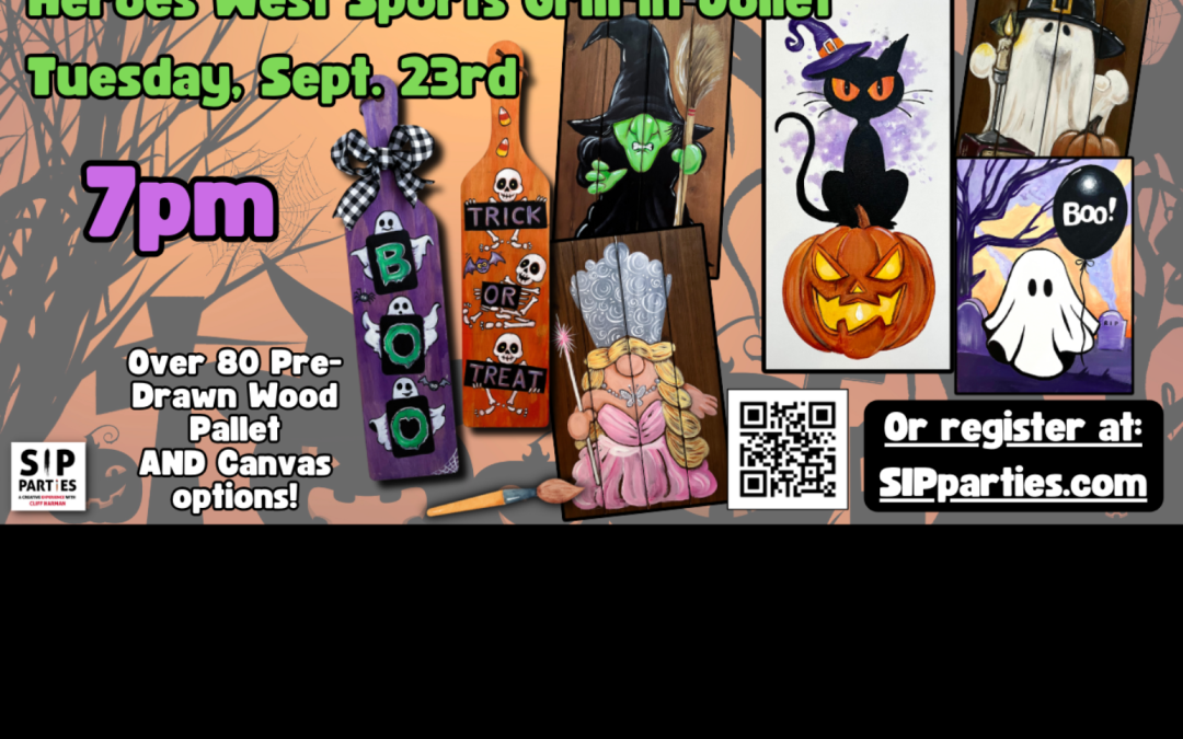 Pre-Drawn SIP & Paint Experience! Heroes West in Joliet.  Tuesday, Sept. 23rd  7PM