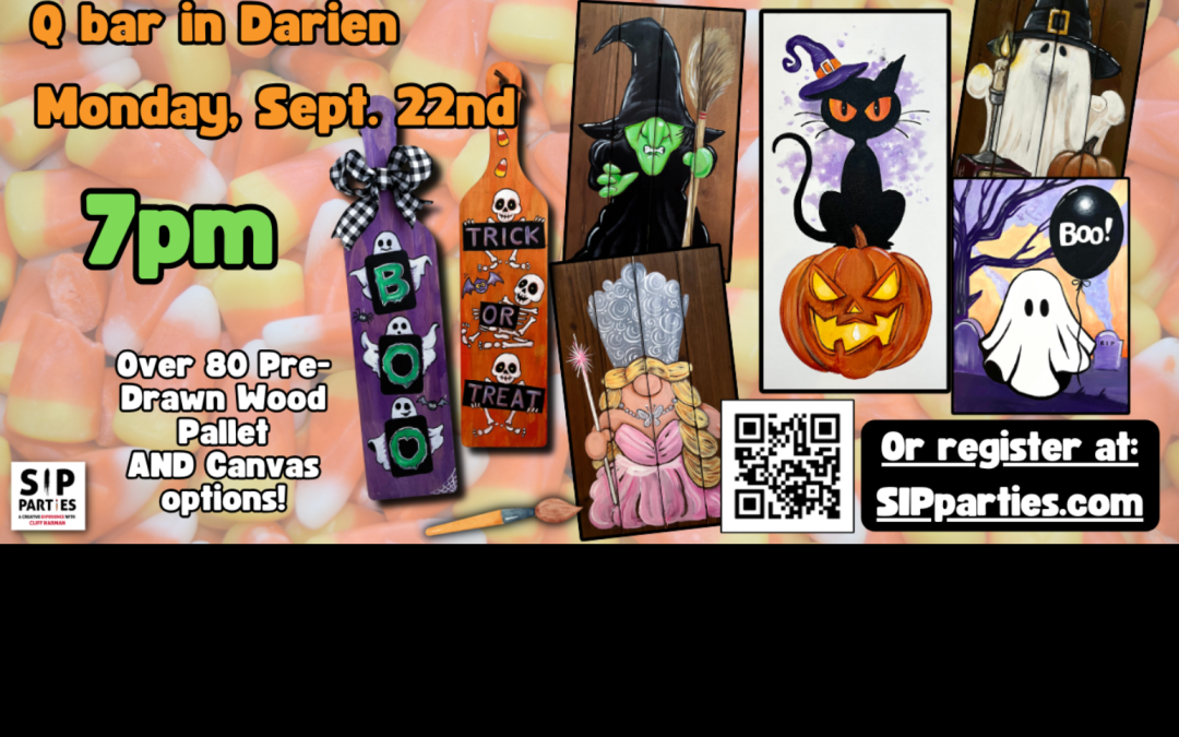 Pre-Drawn SIP & Paint Experience! Q Bar in Darien.  Monday, Sept. 22nd  7PM