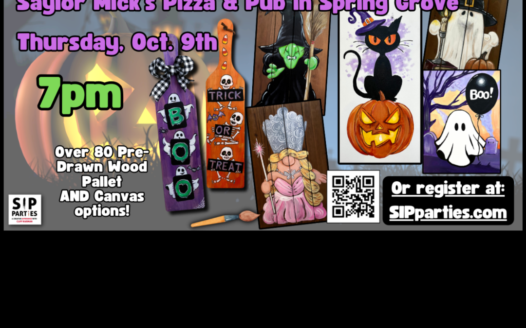 Pre-Drawn SIP & Paint Experience! Saylor Mick’s in Spring Grove.  Thursday, Oct. 9th  7PM