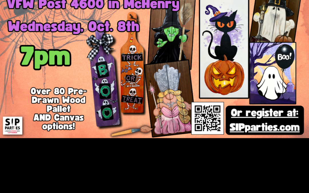 Pre-Drawn SIP & Paint Experience! VFW Post 4600 in McHenry.  Wednesday, Oct. 8th  7PM