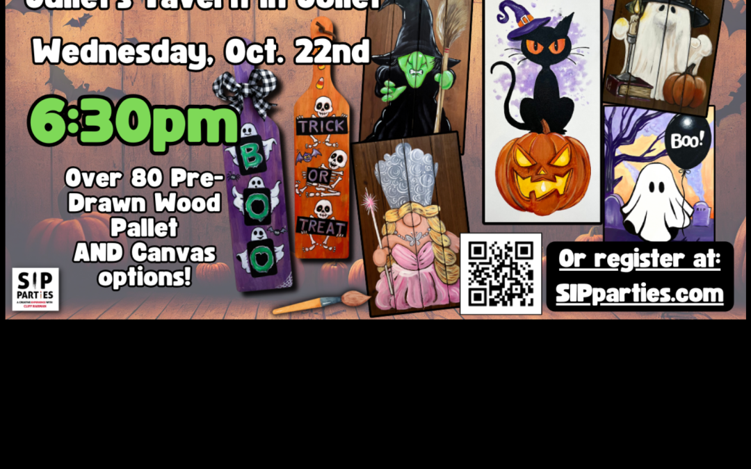 Pre-Drawn SIP & Paint Experience! Juliet’s Tavern in Joliet.  Wednesday, Oct. 22nd  6:30PM