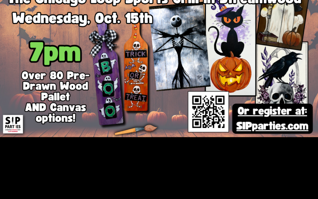 Pre-Drawn SIP & Paint Experience! Chicago Loop Sports Bar in Streamwood.  Weds, Oct. 15th  7PM