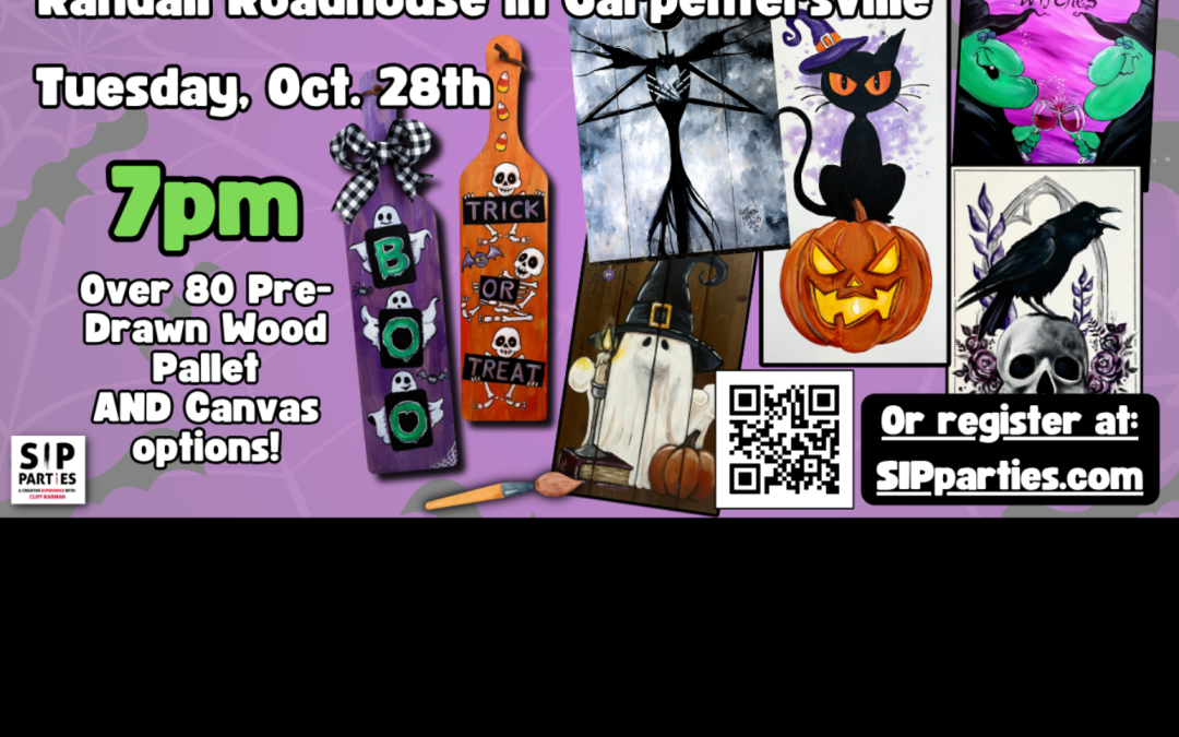 Pre-Drawn SIP & Paint Experience! Randall Roadhouse in Carpentersville.  Tues, Oct. 28th  7PM