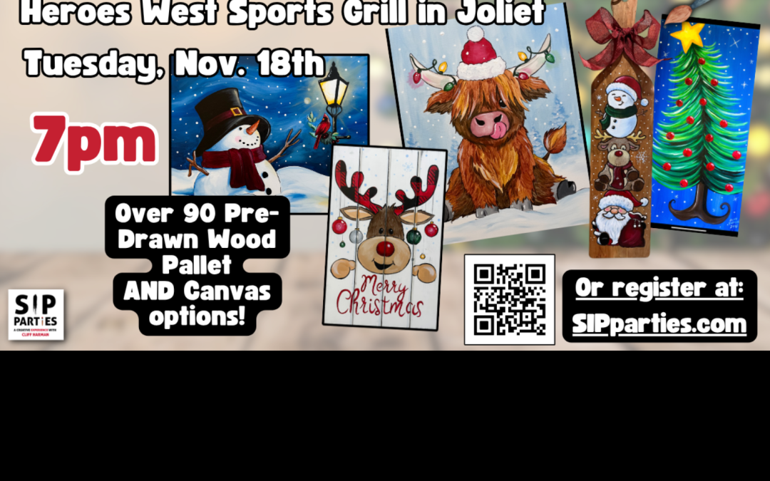 Pre-Drawn SIP & Paint Experience! Heroes West Sports Grill.  Tuesday, Nov. 18th  7PM