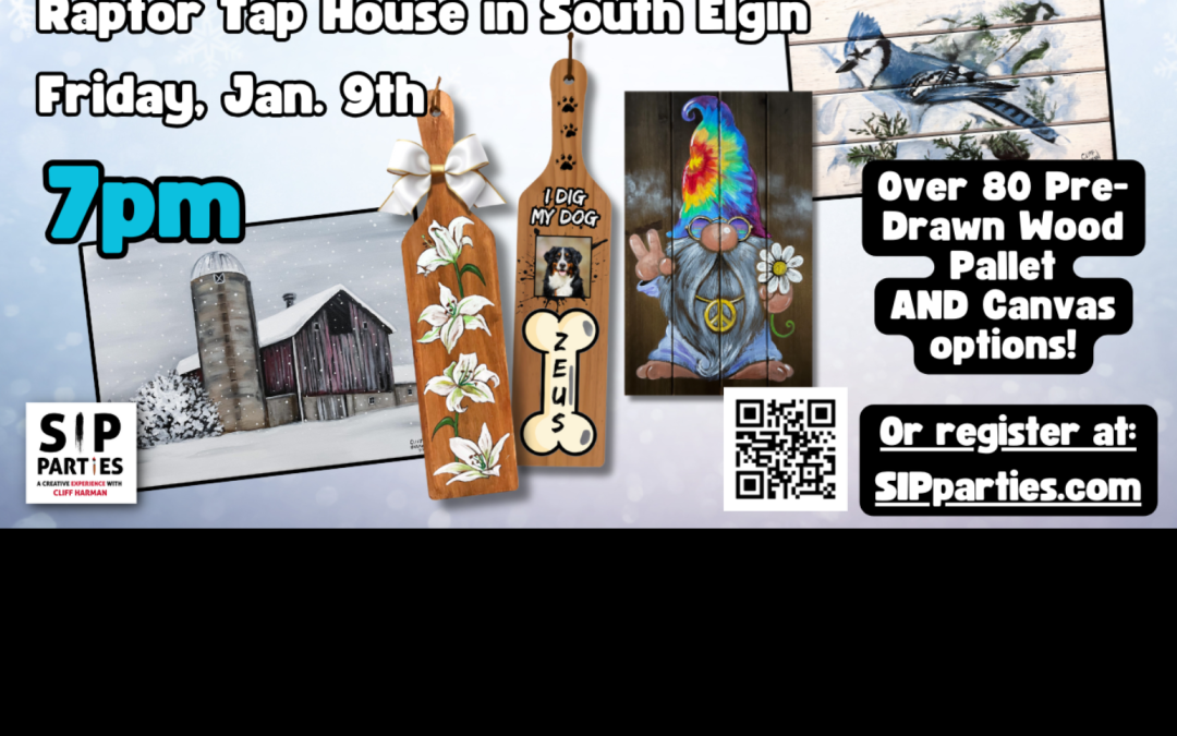 Pre-Drawn SIP & Paint Experience! Raptor Tap House in South Elgin.  Friday, Jan. 9th  7PM