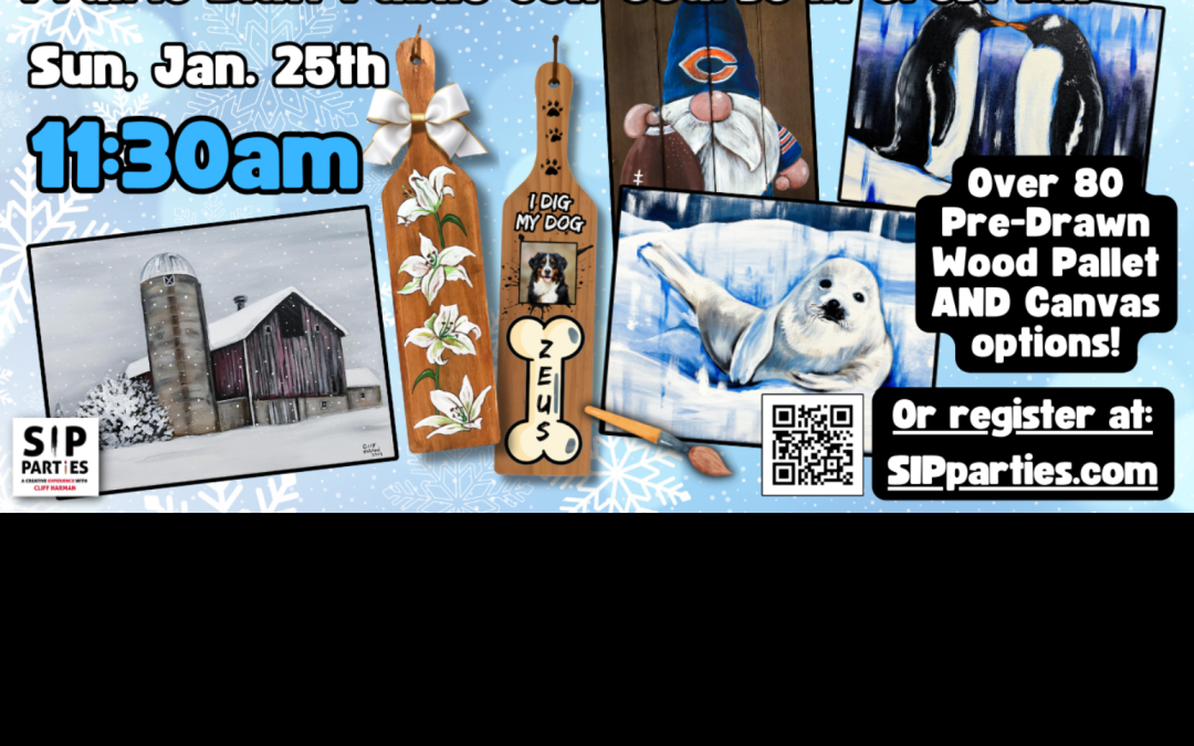 Pre-Drawn SIP & Paint Experience! Prairie Bluff Public Golf Course.  Sunday, Jan. 25th  11:30AM