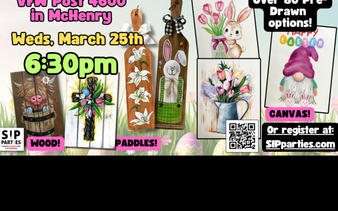Pre-Drawn SIP & Paint Experience! VFW Post 4600 in McHenry.  Weds, March. 25th  6:30PM