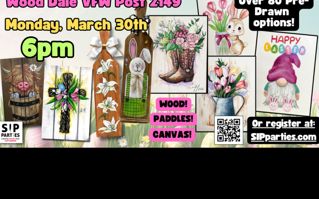 Pre-Drawn SIP & Paint Experience! VFW Post 2149 in Wood Dale.  Monday, March 30th  6:00PM