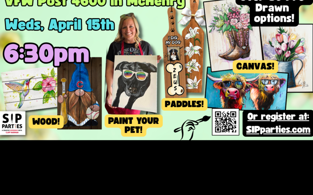 Pre-Drawn SIP & Paint Experience! McHenry VFW.  Weds, April 15th  6:30PM