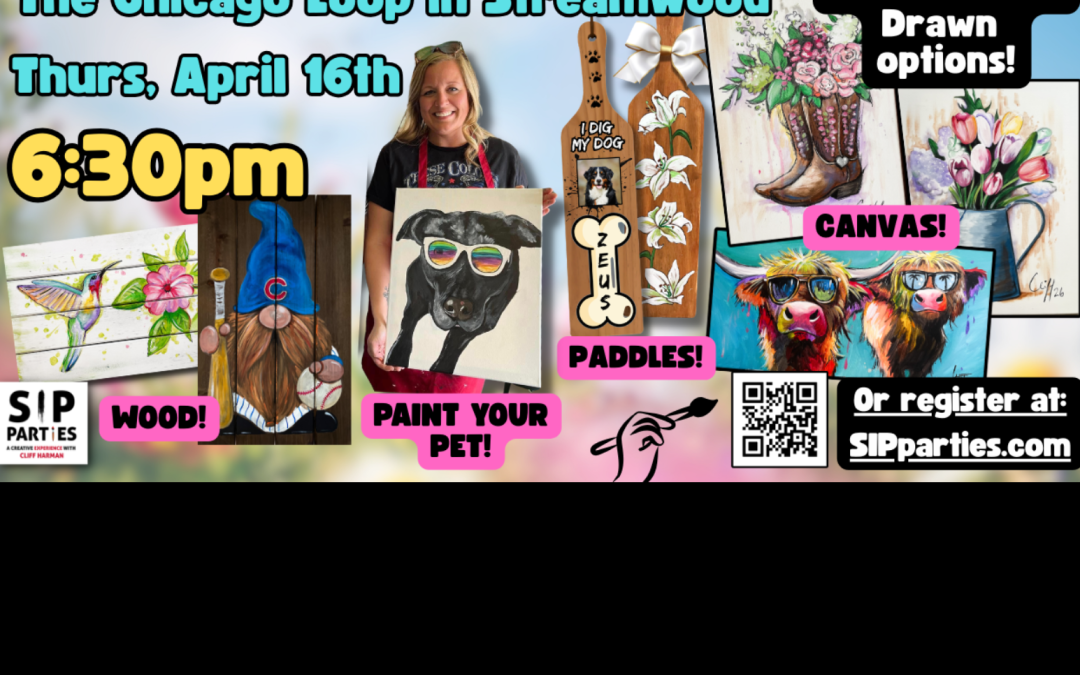 Pre-Drawn SIP & Paint Experience! Chicago Loop in Streamwood.  Thurs, April 16th  6:30PM