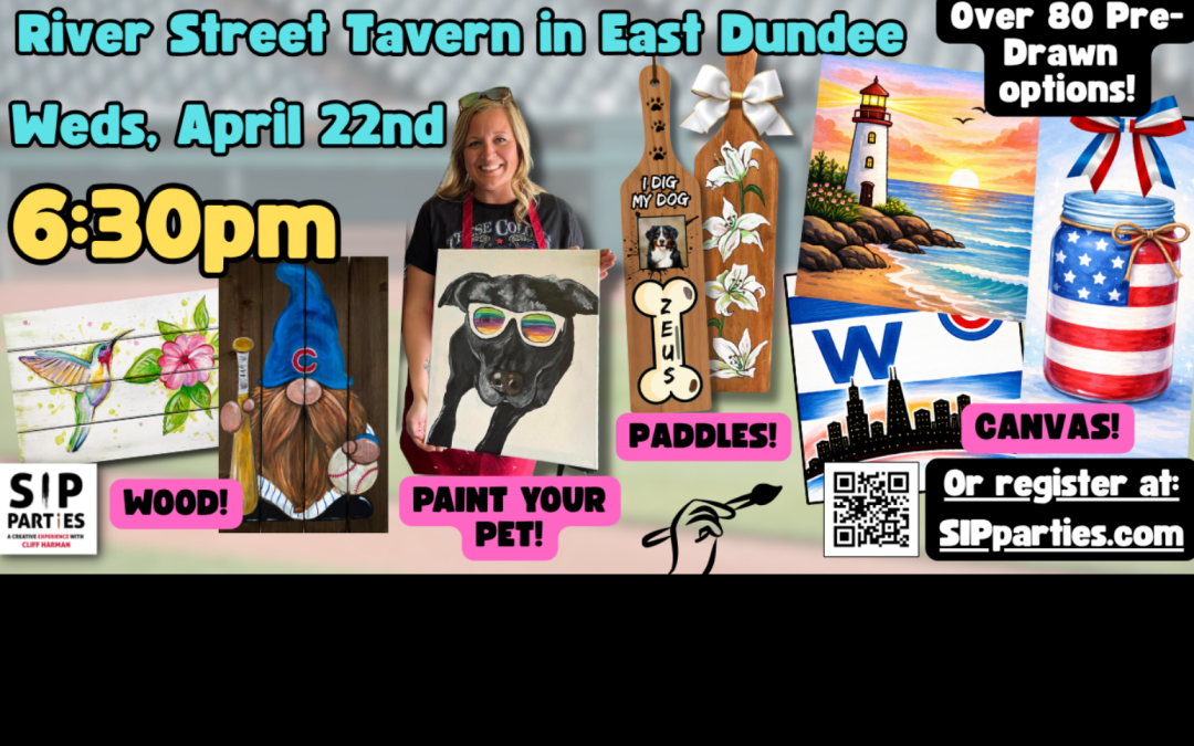 Pre-Drawn SIP & Paint Experience! River Street Tavern.  Weds, April 22nd  6:30PM