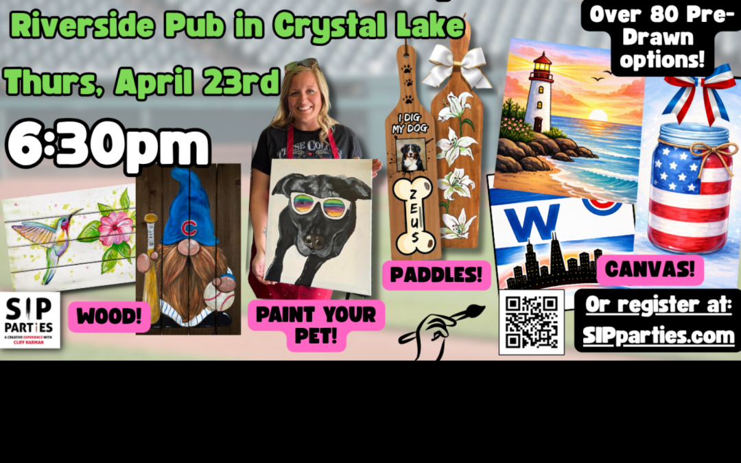 Pre-Drawn SIP & Paint Experience! Riverside Pub.  Thurs, April 23rd  6:30PM