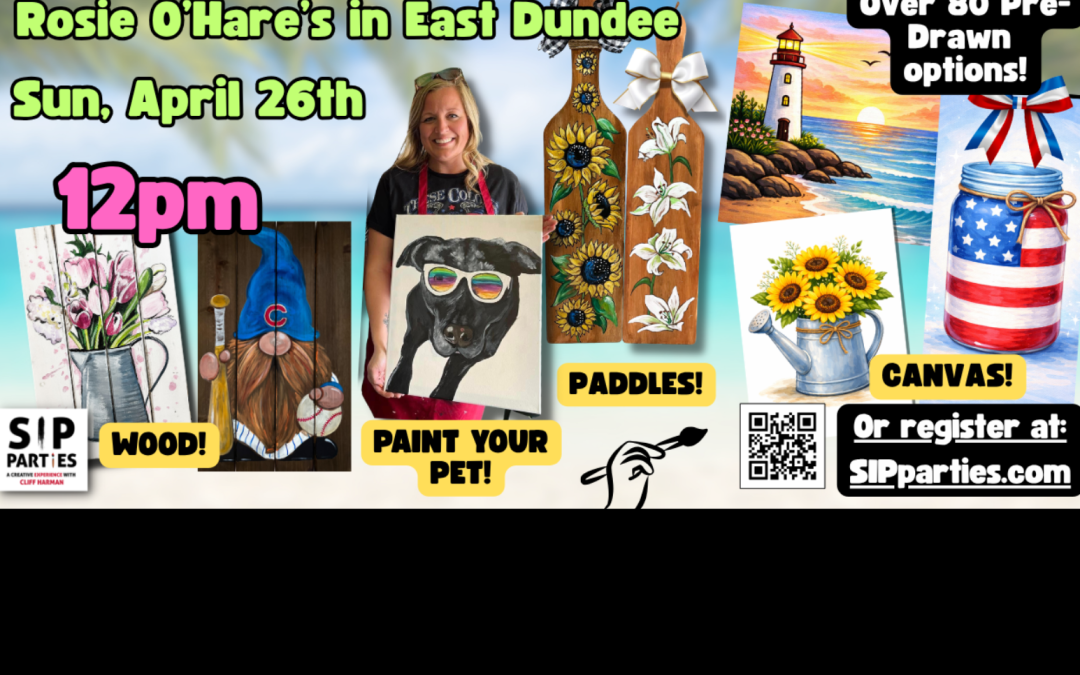 Pre-Drawn SIP & Paint Experience! Rosie O’Hare’s Public House.  Sunday, April 26th  12PM