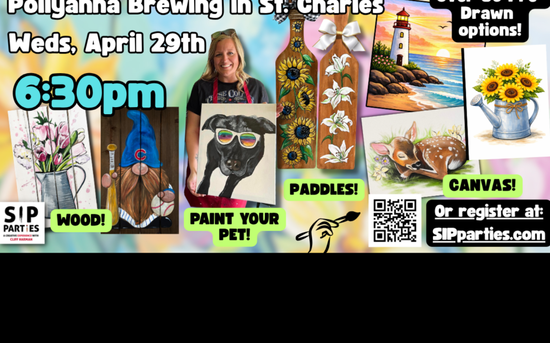 Pre-Drawn SIP & Paint Experience! Pollyanna Brewing St. Charles.  Weds, April 29th  6:30PM