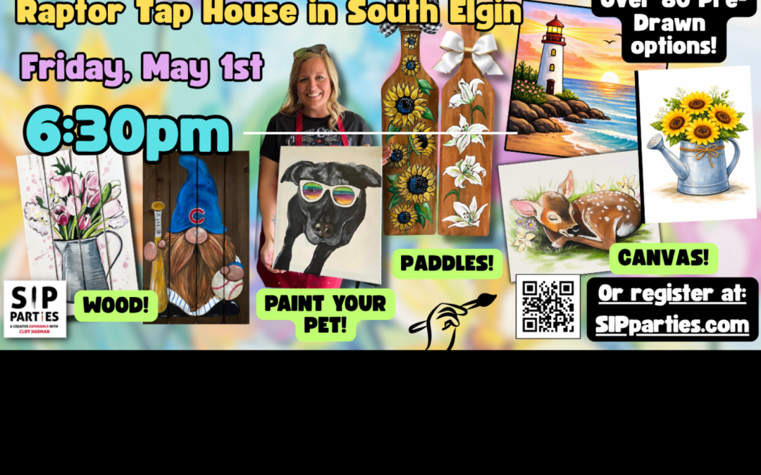 Pre-Drawn SIP & Paint Experience! Raptor Tap House in South Elgin.  Friday, May 1st  6:30PM