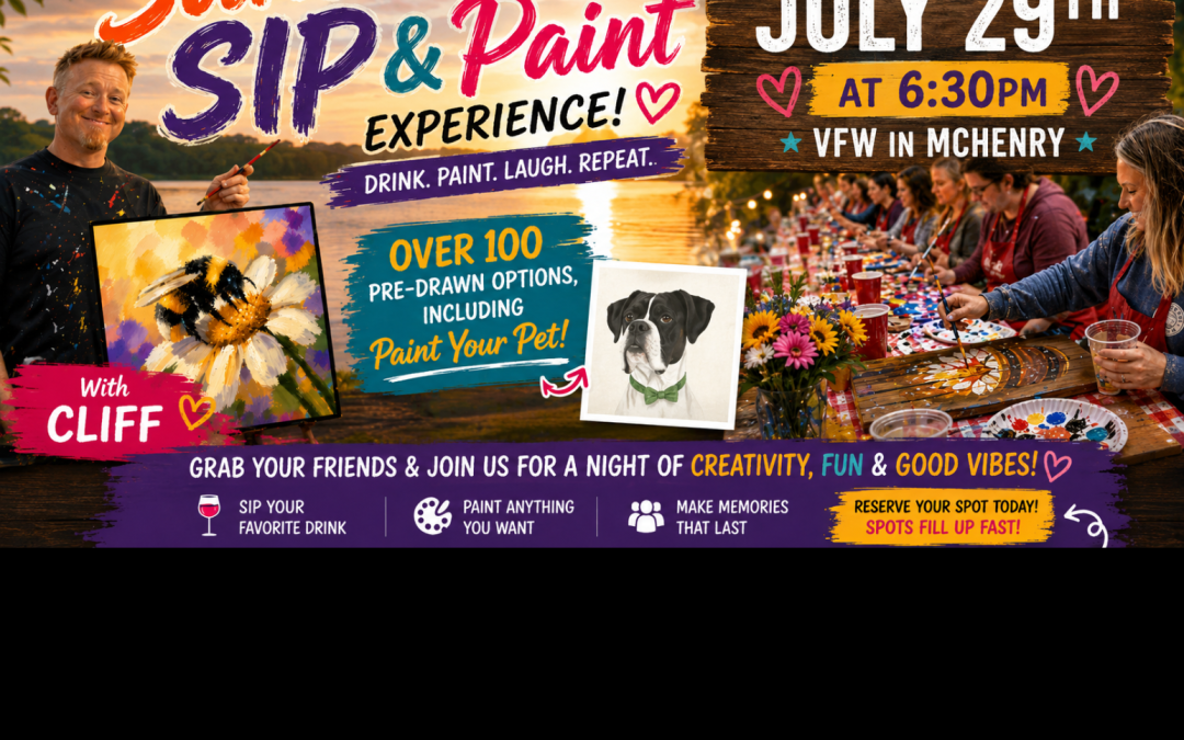 Pre-Drawn SIP & Paint Experience at VFW Post 4600 McHenry | 100+ Designs | July 29th | 6:30pm