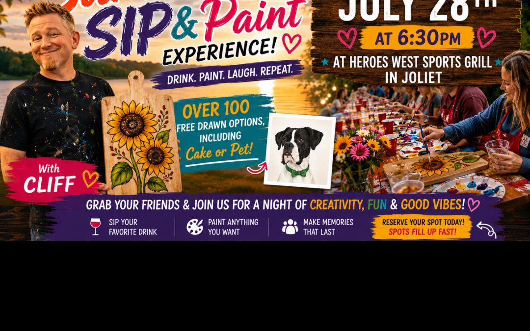Pre-Drawn SIP & Paint Experience at Heroes West in Joliet | 100+ Designs | July 28th | 6:30pm