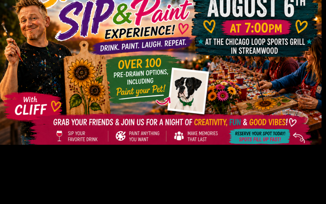 Pre-Drawn SIP & Paint Experience at The Chicago Loop. | 100+ Designs | August 6th | 7pm